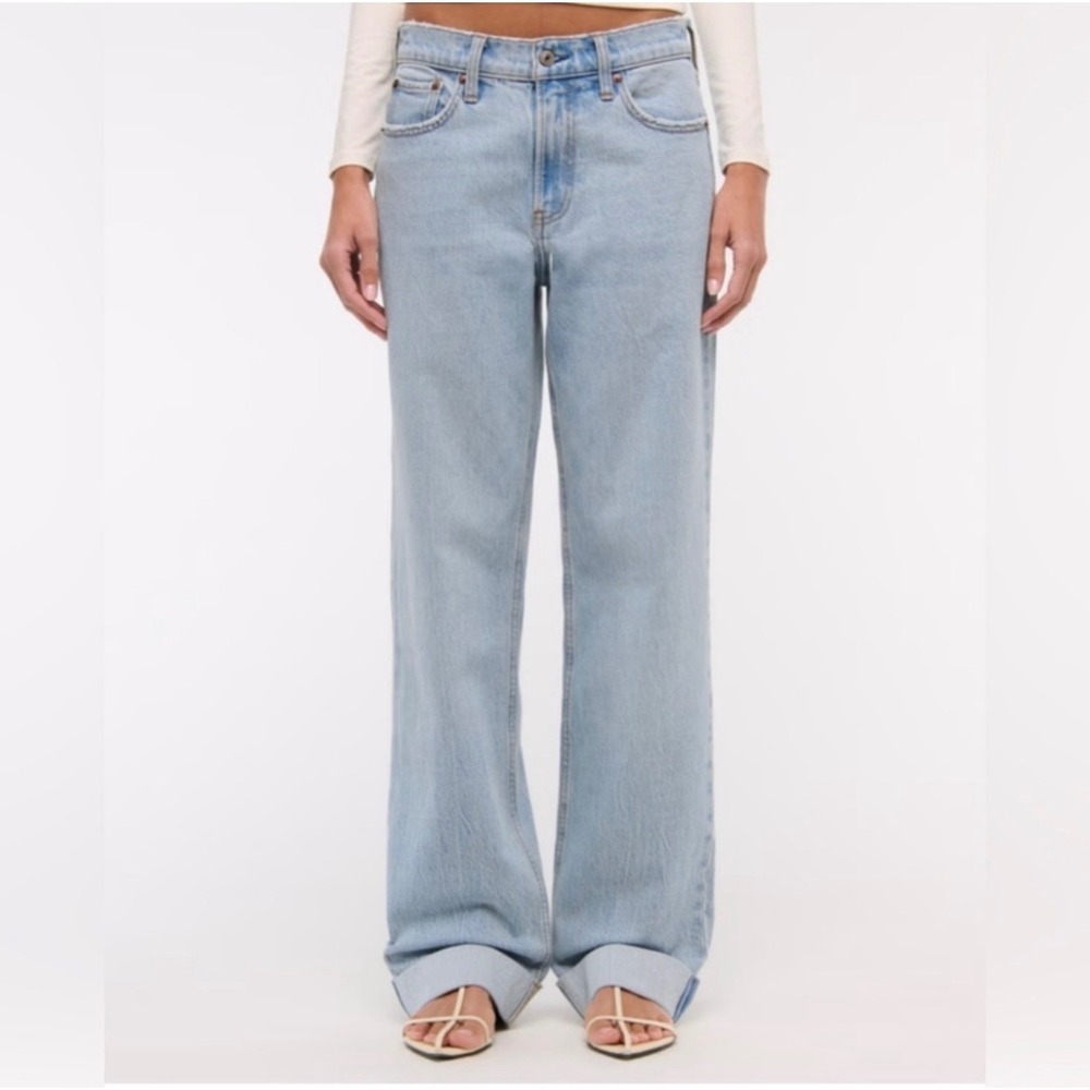 Abercrombie Low Rise The Baggy Cuffed Jeans Size‎ 32 14 Relaxed Denim Stretch
